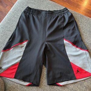 Jordan Men's Black and Gray Athletic Shorts with Red Accents